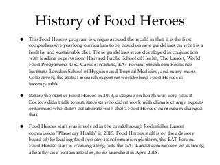 History of Food Heroes
• This Food Heroes program is unique around the world in that it is the ﬁrst
comprehensive yearlong...