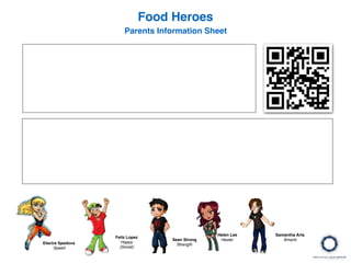 Food Heroes
Parents Information Sheet
Sean Strong
StrengthElectra Spedova
Speed
Feliz Lopez
Happy
(Social)
Samantha Arts
S...