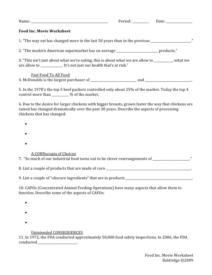 Food inc movie worksheet answer key