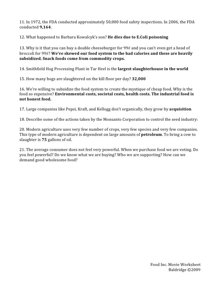 food inc video worksheet answers nidecmege