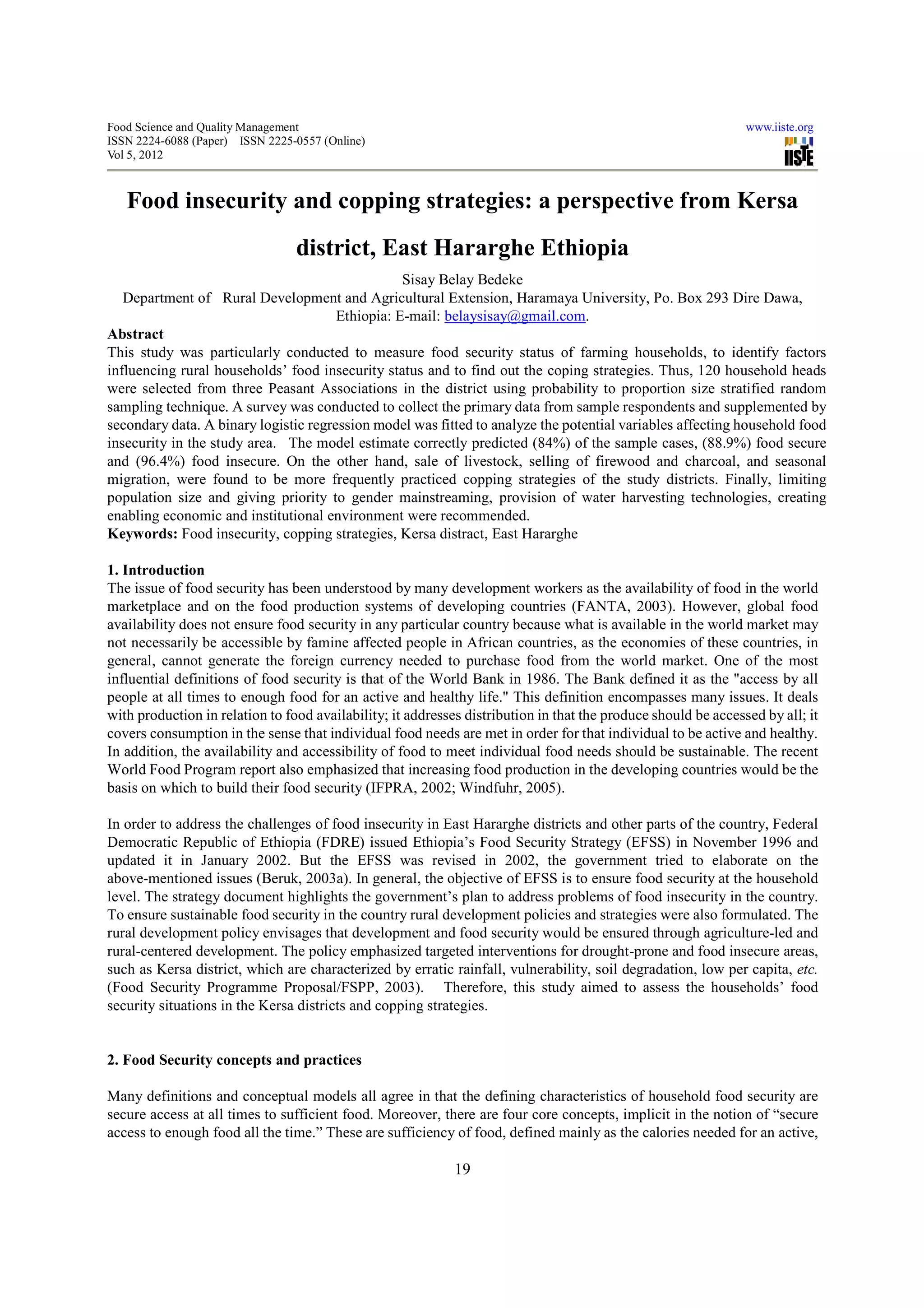 Food insecurity and copping strategies | PDF