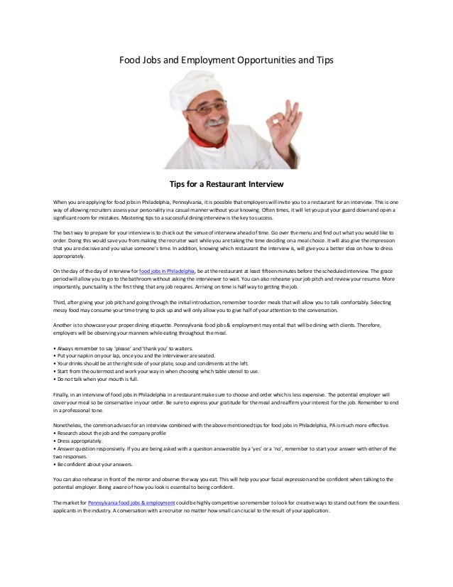 Food Jobs and Employment Opportunities and Tips