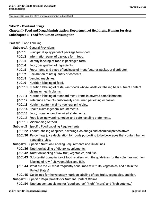 Food Labelling 21 CFR Part 101 up To Date As Of 3 27 2023 pdf food-labelling-21-cfr-part-101-up-to-date-as-of-3-27-2023-pdf