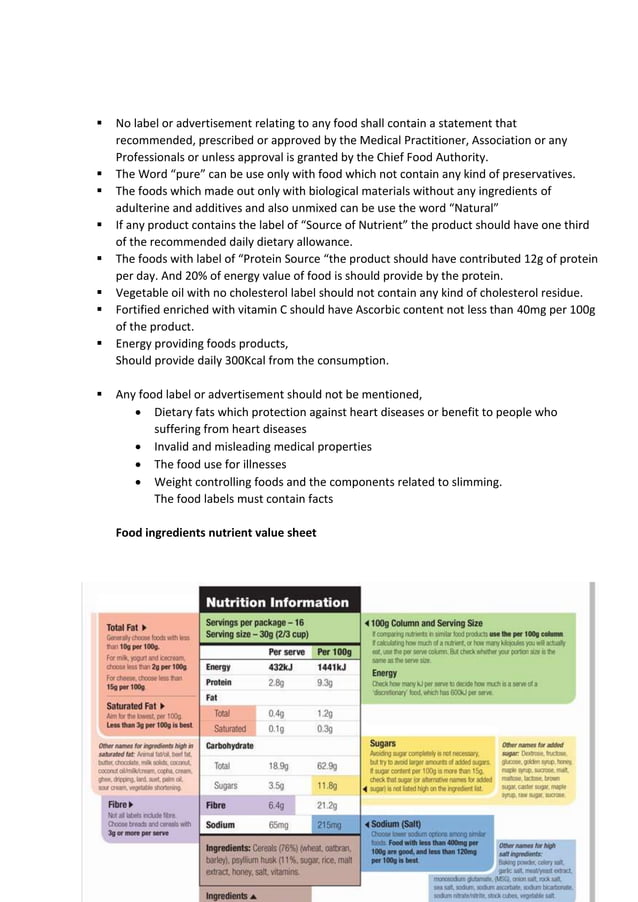 Food labelling and advertising regulations sri lanka