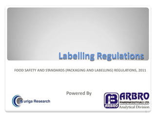 Labelling Regulations
FOOD SAFETY AND STANDARDS (PACKAGING AND LABELLING) REGULATIONS, 2011
Powered By
1
 