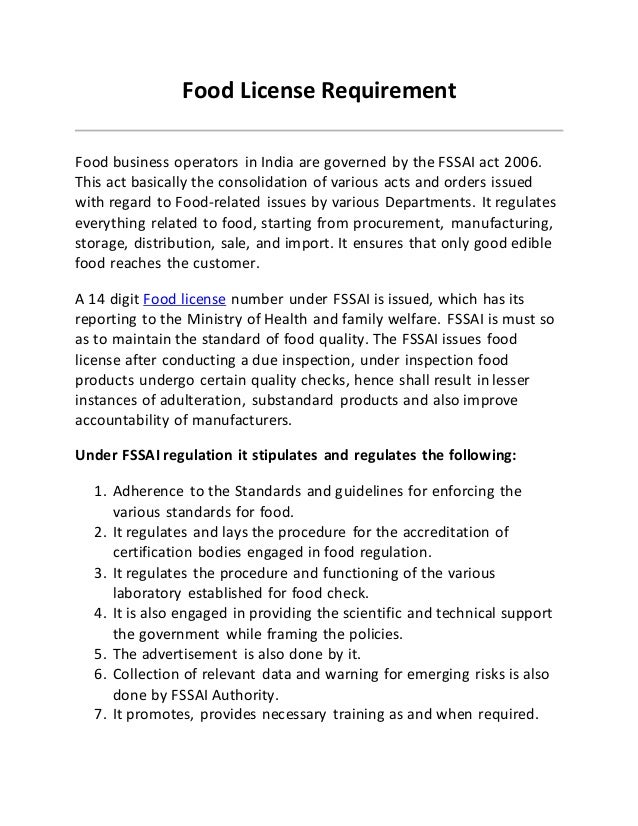 Food License Requirement