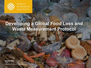 Developing a Global Food Loss and
Waste Measurement Protocol

October 2013
Craig Hanson, Steward, World Resources Report

Photo: WRAP

 