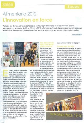 Alimentaria 2012: l’innovation in force. Food Magazine (Marruecos), febrero 2012