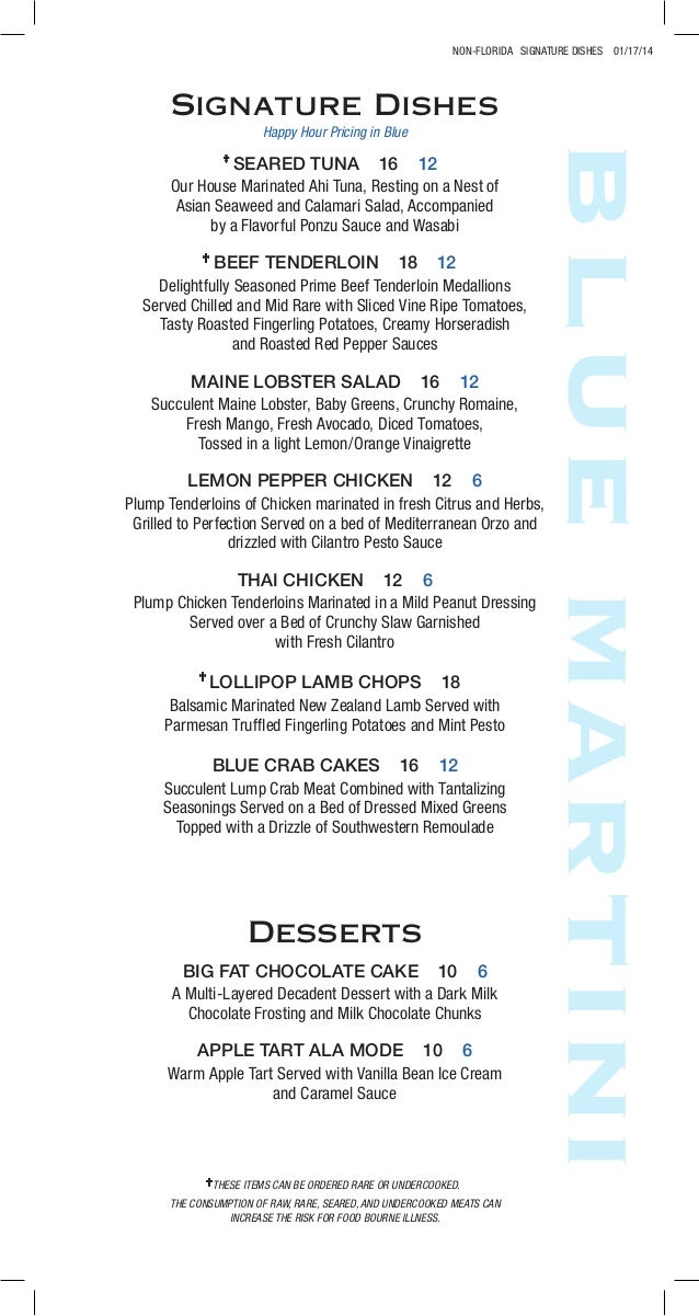 Happy Hour Food menu at Blue Martini Lounge