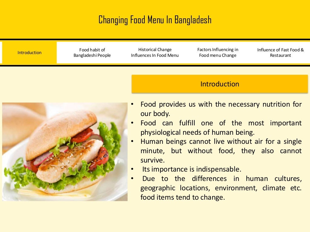 Food menu in Bangladesh