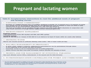 Pregnant and lactating women
 