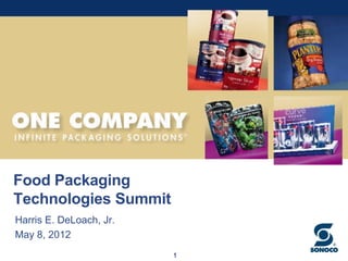 Food Packaging
Technologies Summit
Harris E. DeLoach, Jr.
May 8, 2012
                         1
 