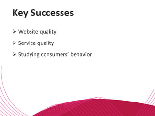 Key Successes
➢ Website quality
➢ Service quality
➢ Studying consumers’ behavior
 