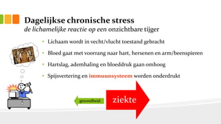 Dagelijkse stress regelmatig per dag ombuigen.
• Stress is desastreus voor het immuunsysteem en gezondheid
• 1000-en jaren...