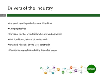 8
• Increased spending on health & nutritional food
• Changing lifestyles
• Increasing number of nuclear families and working women
• Functional foods, fresh or processed foods
• Organised retail and private label penetration
• Changing demographics and rising disposable income
Drivers of the Industry
 