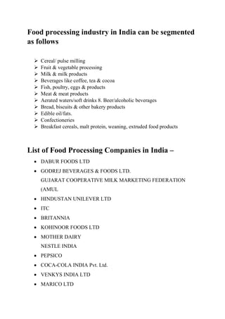 Food processing industry in India | PDF