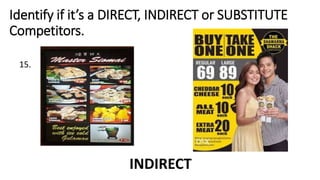 Identify if it’s a DIRECT, INDIRECT or SUBSTITUTE
Competitors.
15.
INDIRECT
 