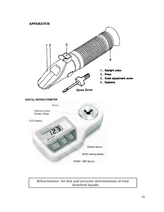 10
APPARATUS
Refractometer
Refractometer- for fast and accurate determination of total
dissolved liquids.
 