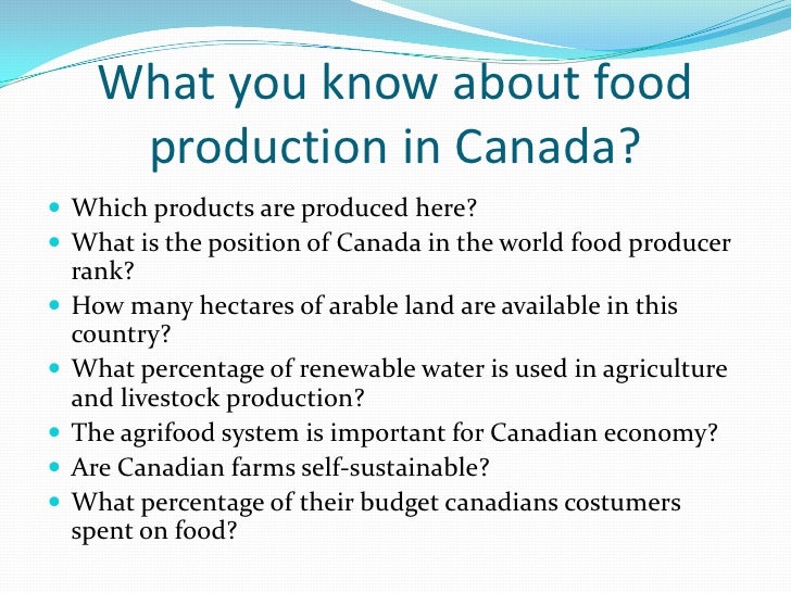 Food Production In Canada