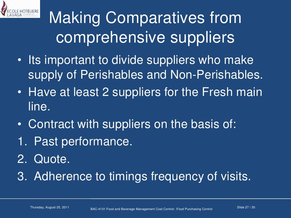 Food Purchasing Control