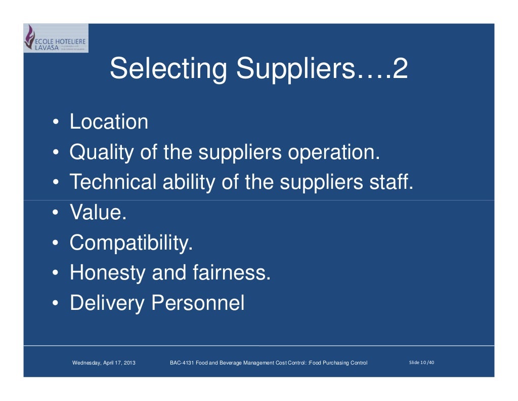 Food Purchasing Control