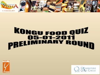 KONGU FOOD QUIZ 05-01-2011 PRELIMINARY ROUND 
