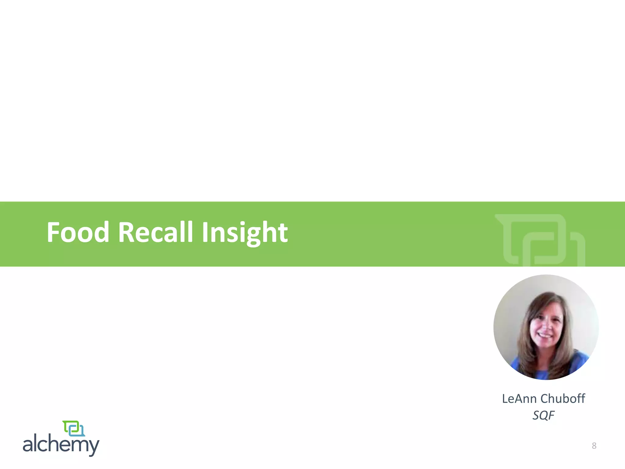Food Recall Insight
LeAnn Chuboff
SQF
8
 