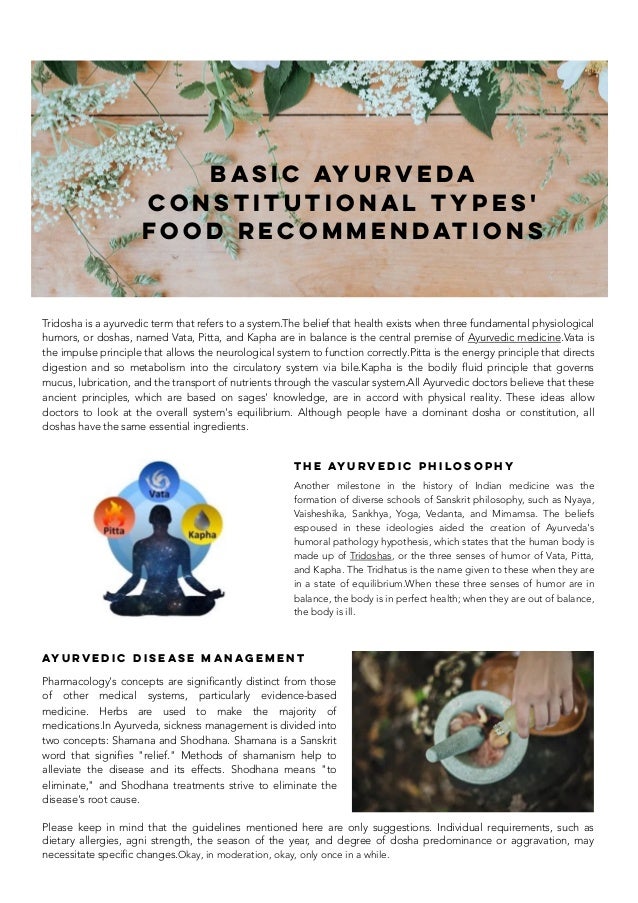 Basic Ayurveda Constitutional Types' Food