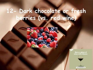 12- Dark chocolate or fresh
berries (vs. red wine)
 