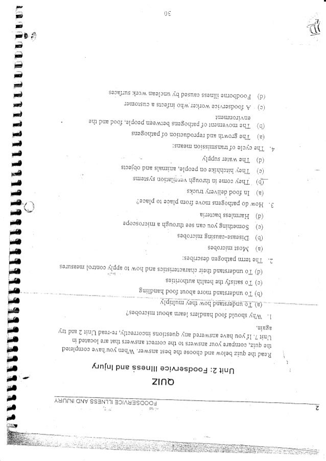 Food Safe Worksheet/Handout (Pt. 2)
