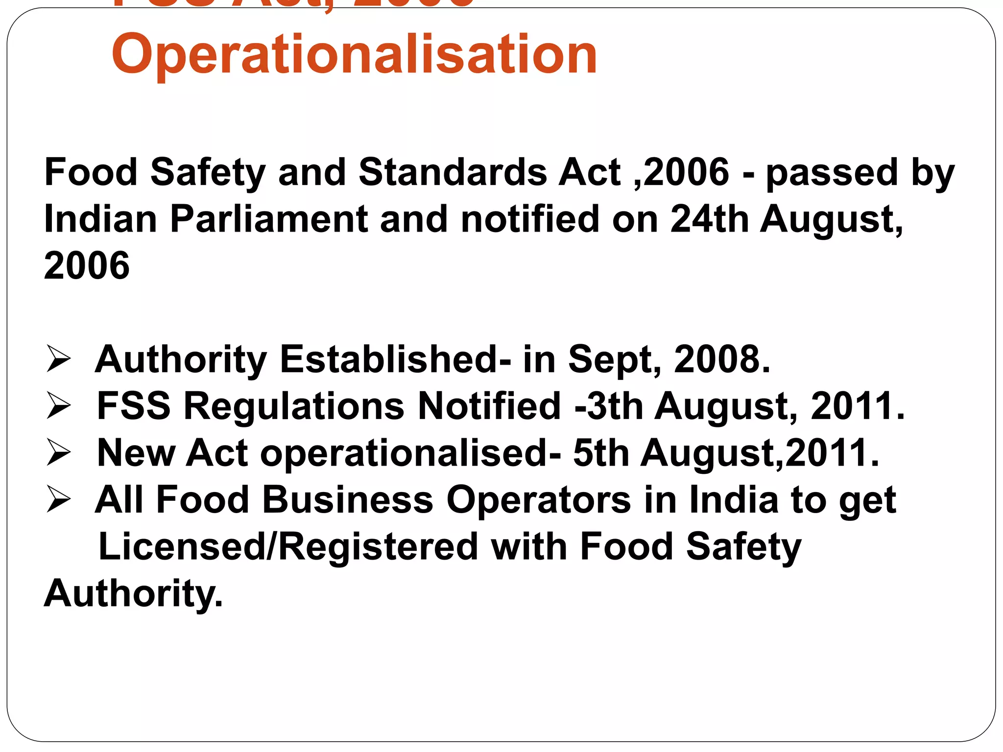 Food Safety & Standard Act, 2006 | PPT