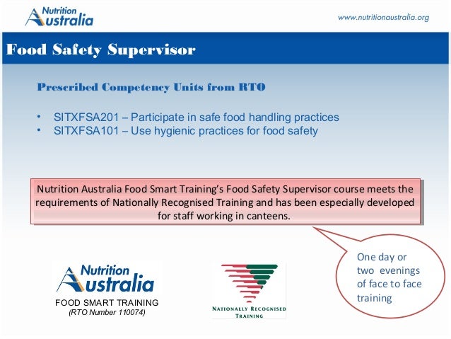 Food safety supervisor course & healther items that you ...