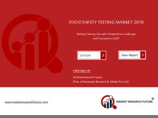 FOOD SAFETY TESTING MARKET2018
IndustrySurvey, Growth, Competitive Landscape
and Forecasts to 2027
PREPARED BY
MarketResearch Future
(Part of Wantstats Research & Media Pvt. Ltd.)
 