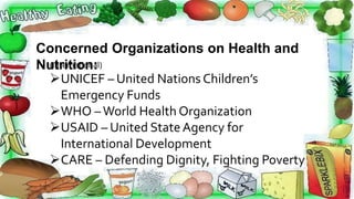 Concerned Organizations on Health and
Nutrition:
(National Concerned Organizations)
DOH – Department of Health
4P’S – Pa...