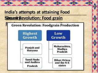 India’s attempts at attaining Food
Security
Green Revolution: Food grain
Production
 