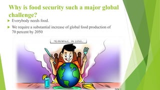 Why is food security such a major global
challenge?
 Everybody needs food.
 We require a substantial increase of global food production of
70 percent by 2050
 