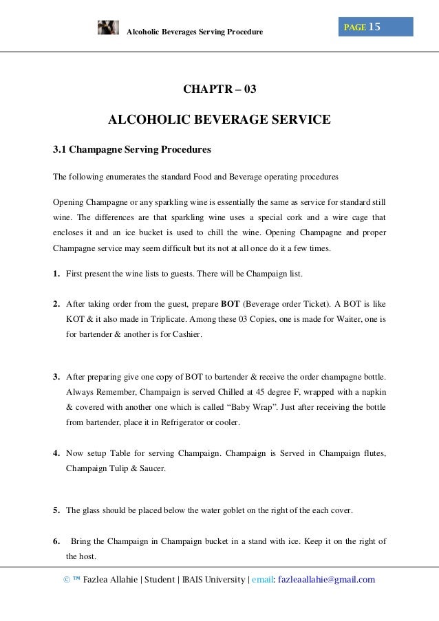 ALCOHOLIC BEVERAGE SERVING PROCEDURES