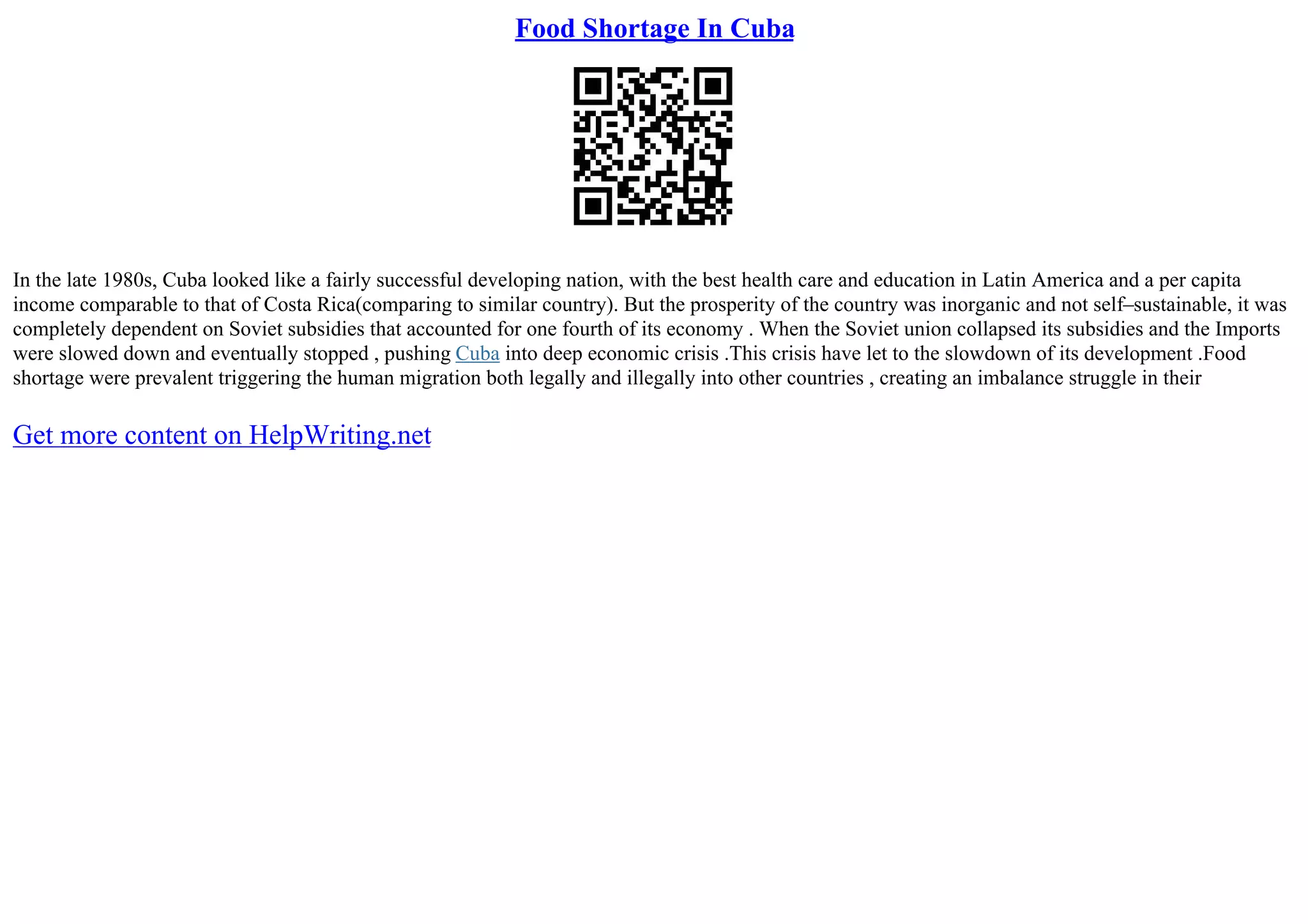 Food Shortage In Cuba PPT