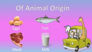 Of Animal Origin
Eggs Fish
Meat Milk
 