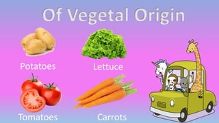 Potatoes Lettuce
Tomatoes Carrots
Of Vegetal Origin
 
