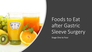Foods to Eat
after Gastric
Sleeve Surgery
Stage One to Four
 