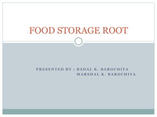 P R E S E N T E D B Y : B A D A L K . B A R O C H I Y A
M A R S H A L K . B A R O C H I Y A
FOOD STORAGE ROOT
 