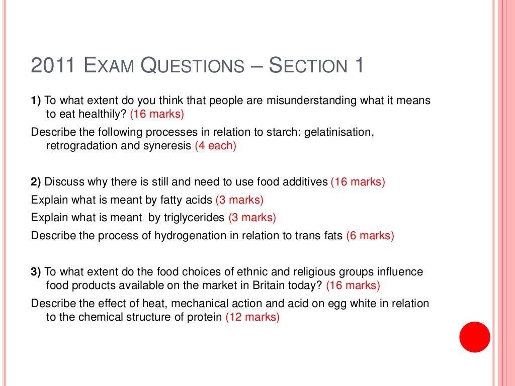 Food Technology - Exam Questions