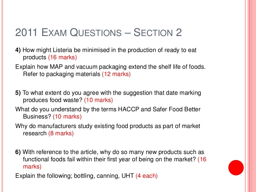 Food Technology - Exam Questions