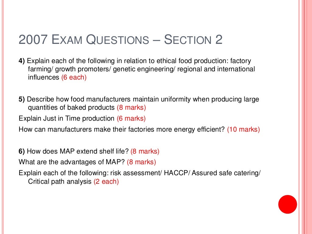 Food Technology - Exam Questions