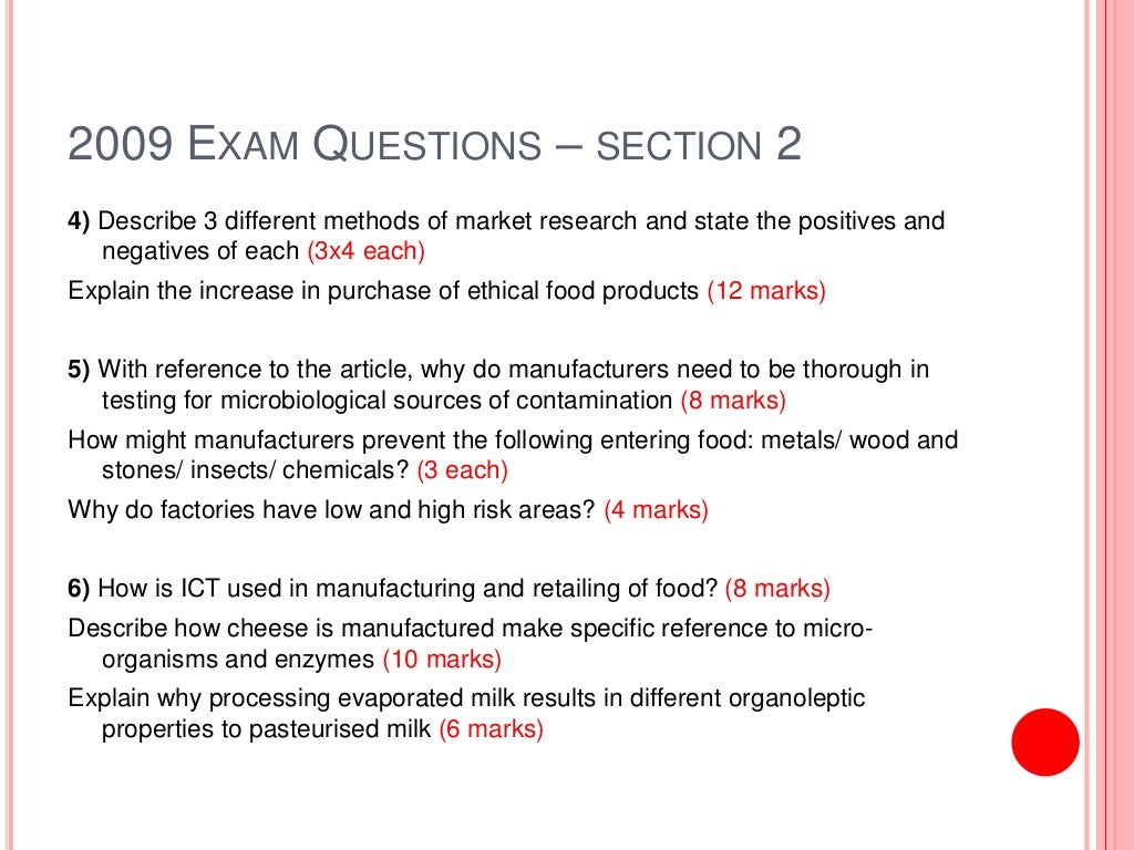 Food Technology - Exam Questions