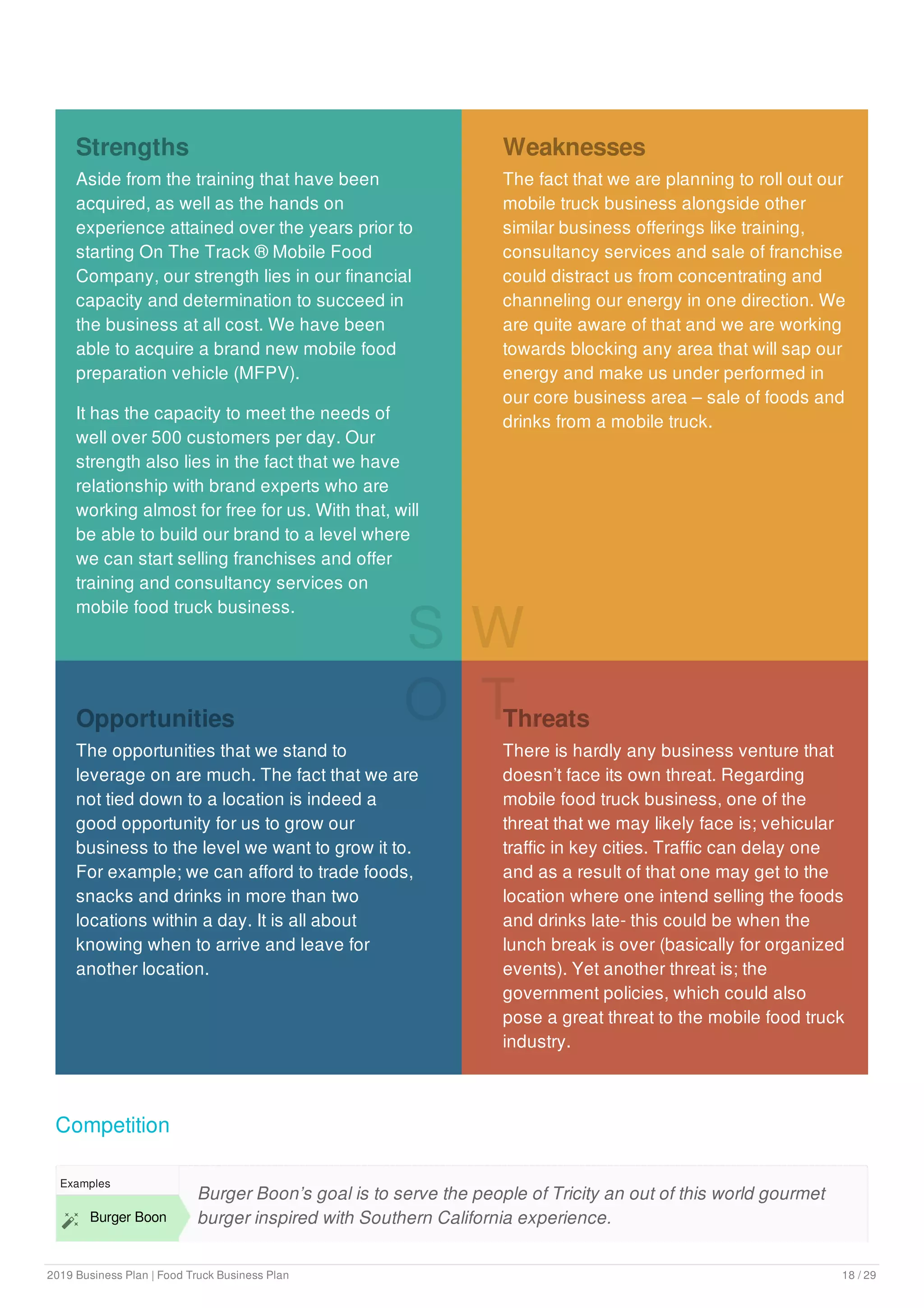 Food truck business plan example