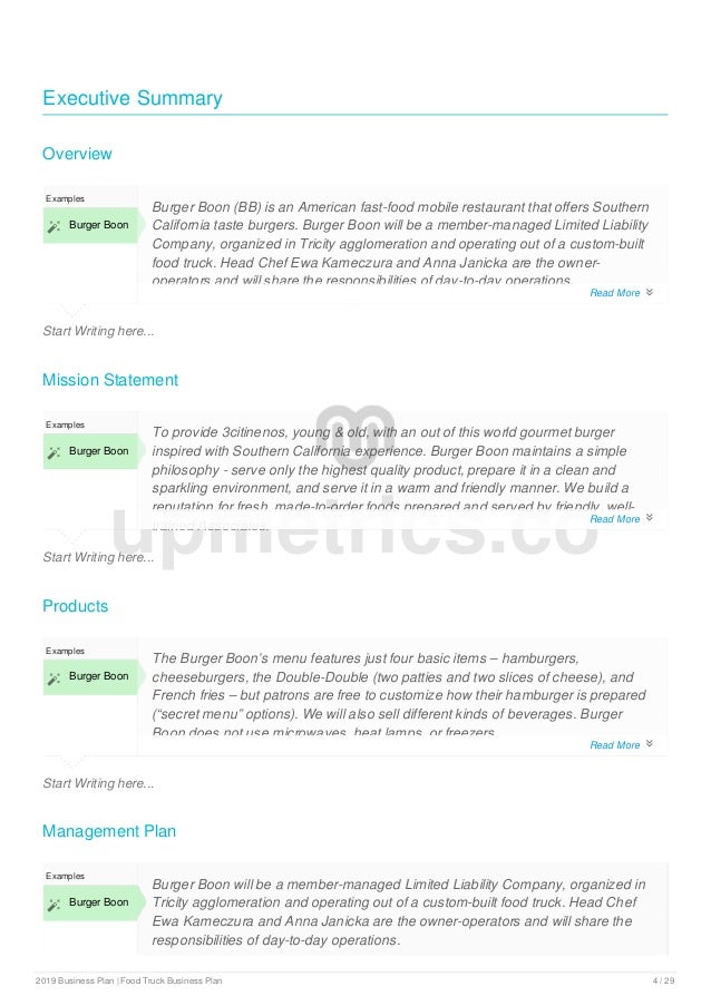 Food truck business plan example