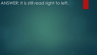 ANSWER: It is still read right to left.
 