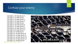 Confuse your enemy
192.168.1.1  Fake Server 1
192.168.1.2  DNS Server
192.168.1.3  Fake Server 2
192.168.1.4  Fake Ser...